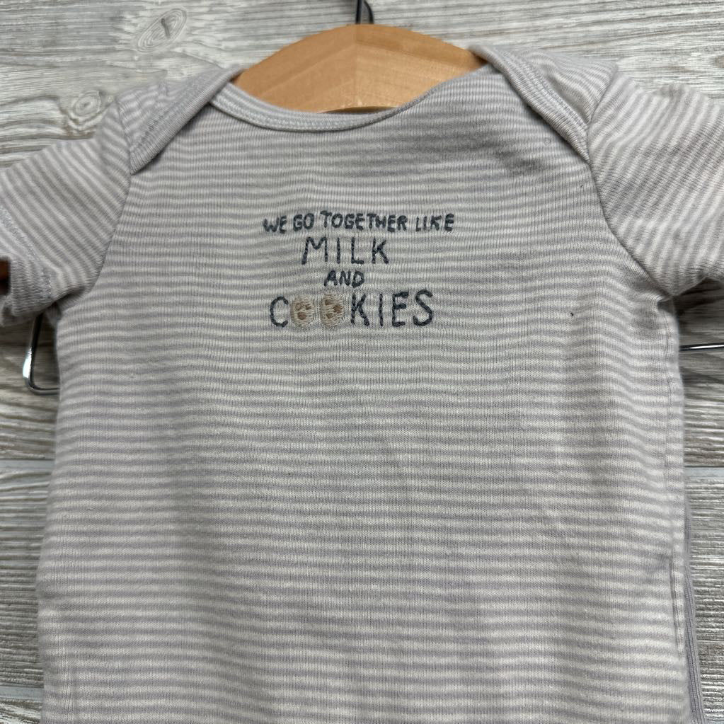 2 Pk Bodysuits We Belong Together Cookies Milk & Pants Stripes 3M