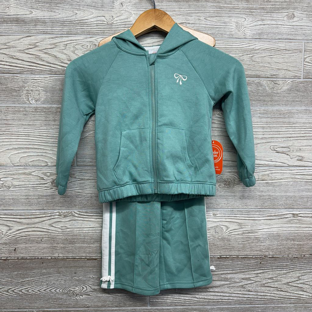 NEW Full Zip Hoodie Embroidered Bow & Wide Leg Pants Side Stripes 4T