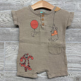 Gauze Henley Shorty Romper Piglet Pooh Balloons 12M