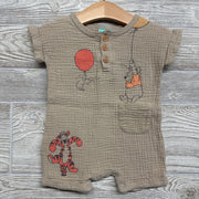 Gauze Henley Shorty Romper Piglet Pooh Balloons 12M