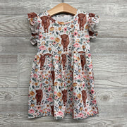 Flutter Sleeve Dress Cows Flowers 2T