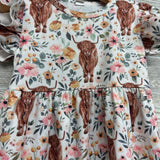 Flutter Sleeve Dress Cows Flowers 2T