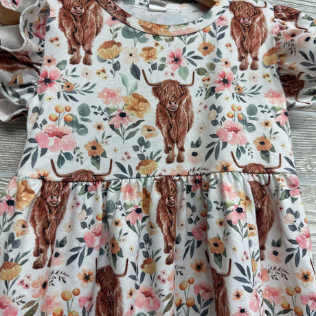 Flutter Sleeve Dress Cows Flowers 2T