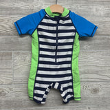 Swim Rash Guard Outfit & Hat Stripes 9-12M
