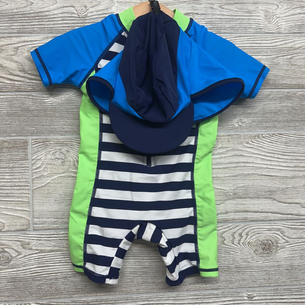 Swim Rash Guard Outfit & Hat Stripes 9-12M