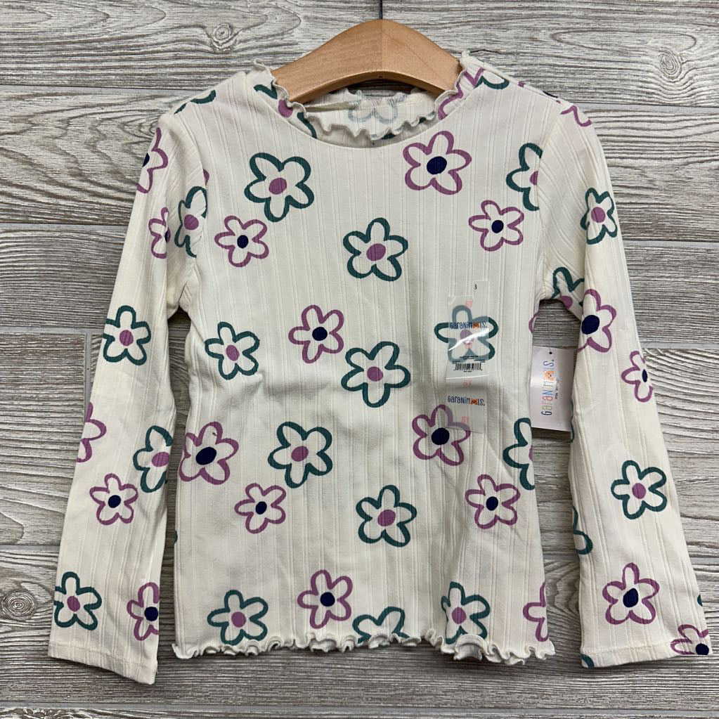 NEW Ribbed LS Shirt Lettuce Trim Flowers 5t