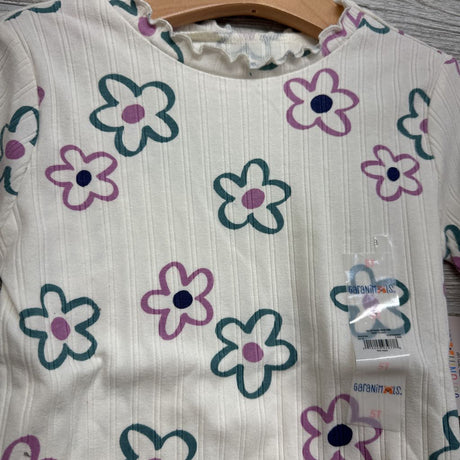 NEW Ribbed LS Shirt Lettuce Trim Flowers 5t