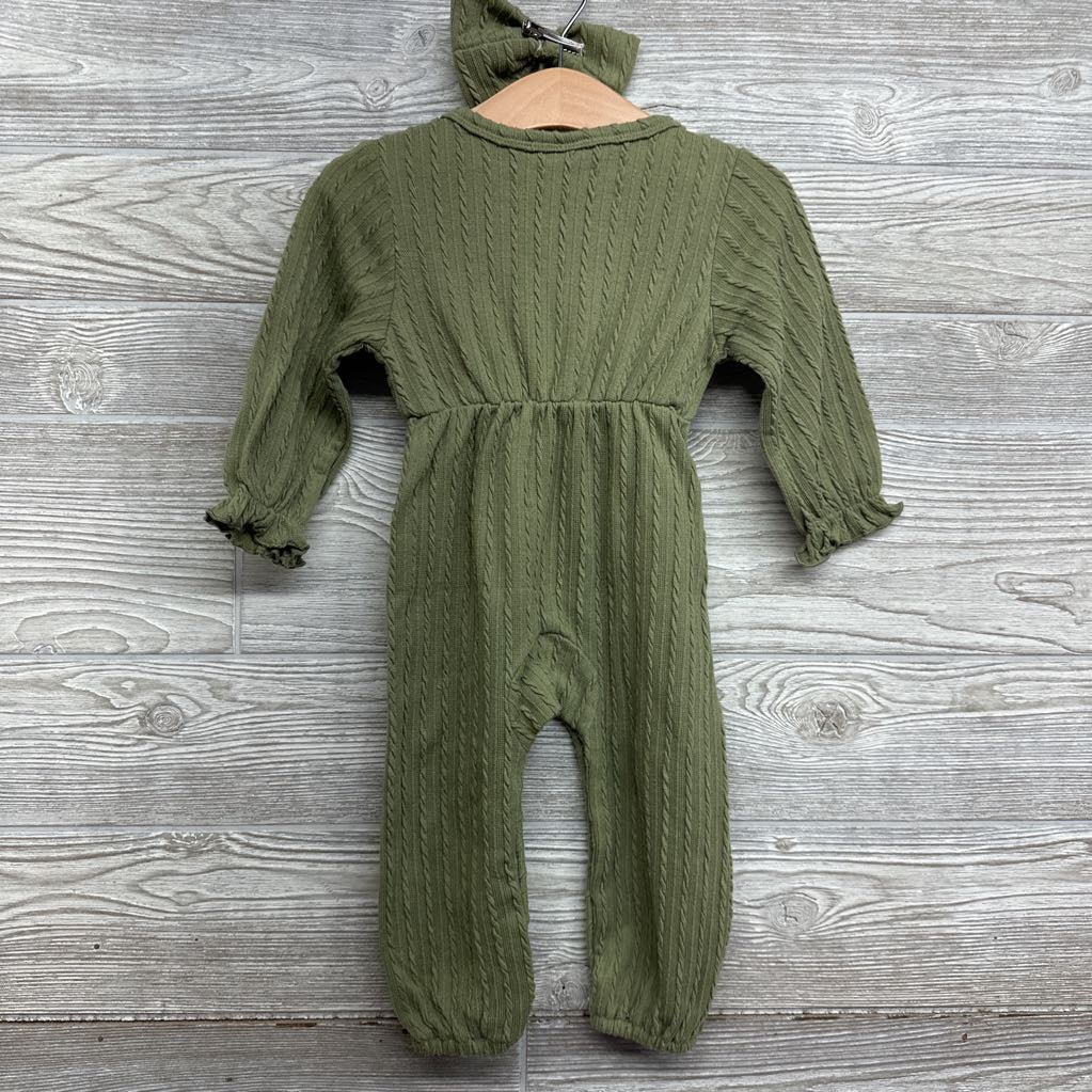 Textured Braided Jumpsuit Ruffles & Hair Bow 9-12M