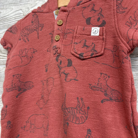 Henley Shorty Romper W/ Hood Animals 6M