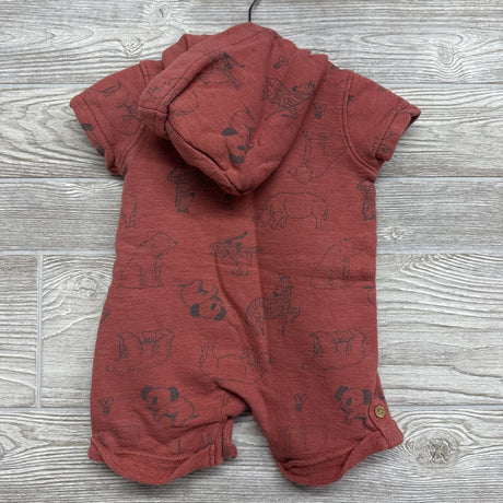 Henley Shorty Romper W/ Hood Animals 6M