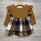 Nw/oT Ribbed Ruffle & Plaid Fleece Dress 12-18M