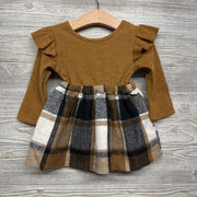 Nw/oT Ribbed Ruffle & Plaid Fleece Dress 12-18M