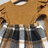 Nw/oT Ribbed Ruffle & Plaid Fleece Dress 12-18M