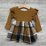 Nw/oT Ribbed Ruffle & Plaid Fleece Dress 12-18M