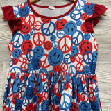 Flutter Sleeve Dress Smiley Face & Peace Signs 10-12