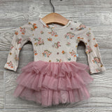 LS Waffle Knit Tulle Bodysuit Dress Flowers 3-6M