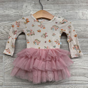 LS Waffle Knit Tulle Bodysuit Dress Flowers 3-6M
