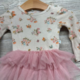 LS Waffle Knit Tulle Bodysuit Dress Flowers 3-6M