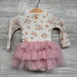 LS Waffle Knit Tulle Bodysuit Dress Flowers 3-6M