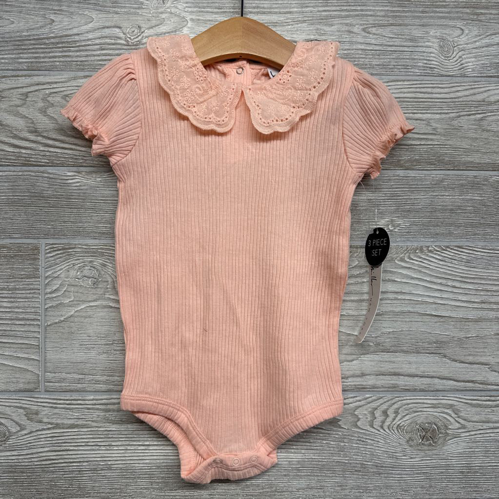 NEW 3 Pk Bodysuits Ribbed Flowers 24M