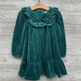 LS Velour Dress Ruffle Bow Dots 3T
