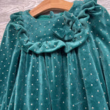 LS Velour Dress Ruffle Bow Dots 3T