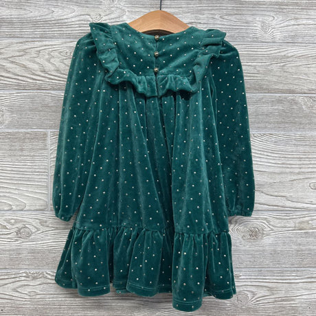 LS Velour Dress Ruffle Bow Dots 3T