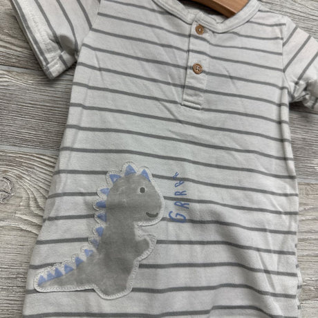 Henley Shorty Romper Stripes Dinosaur 6-9M
