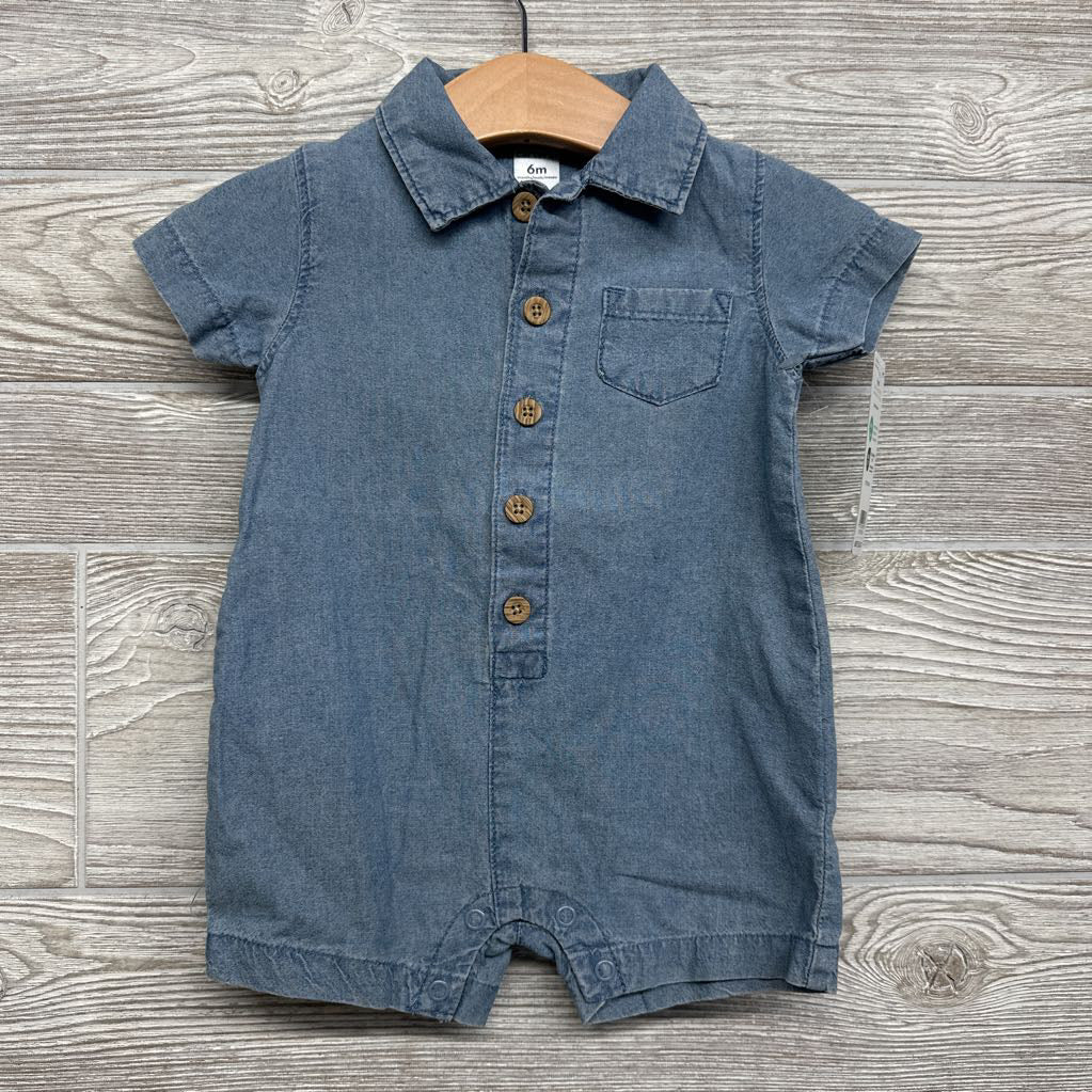 NEW Chambray Button Up Shorty Romper 6M