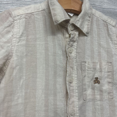 Linen Blend Button Up Shirt Stripes Chest Pocket 5