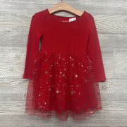 LS Ribbed Tulle Dress Metallic Stars 2T