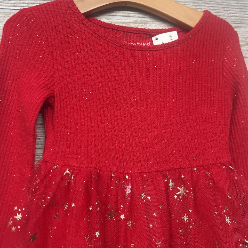 LS Ribbed Tulle Dress Metallic Stars 2T