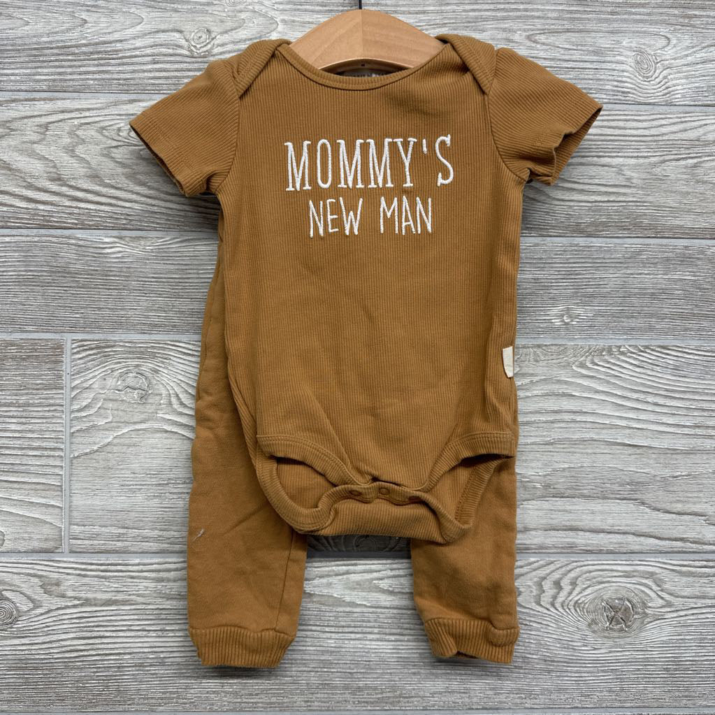French Terry Button Up Shirt, Ribbed Bodysuit Mommy's New Man & Harem Joggers 6-9M