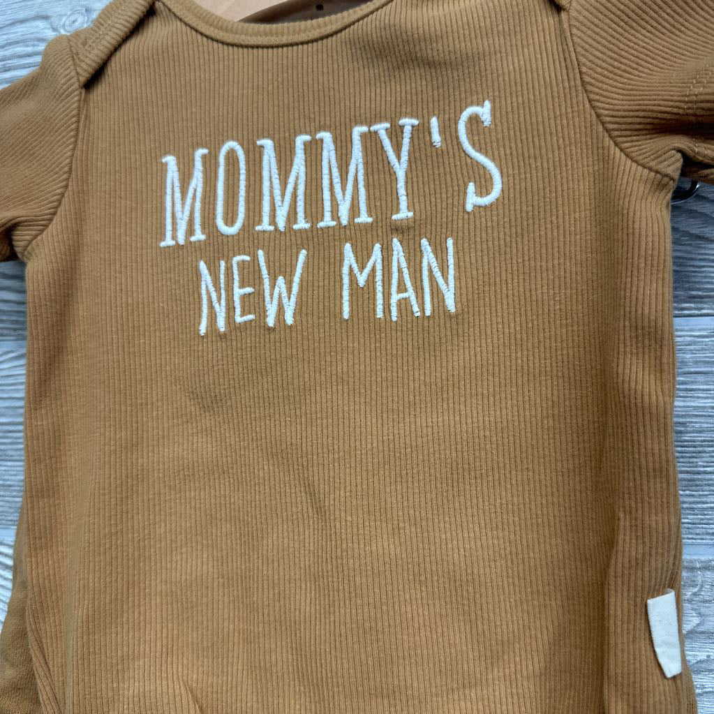 French Terry Button Up Shirt, Ribbed Bodysuit Mommy's New Man & Harem Joggers 6-9M