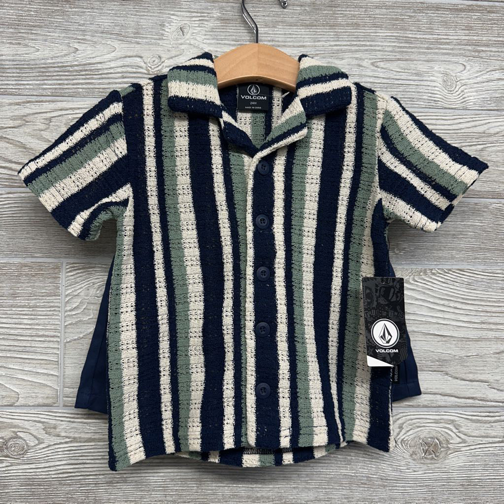 NEW Crochet Button Up Shirt Stripes & Pull On Shorts 24M