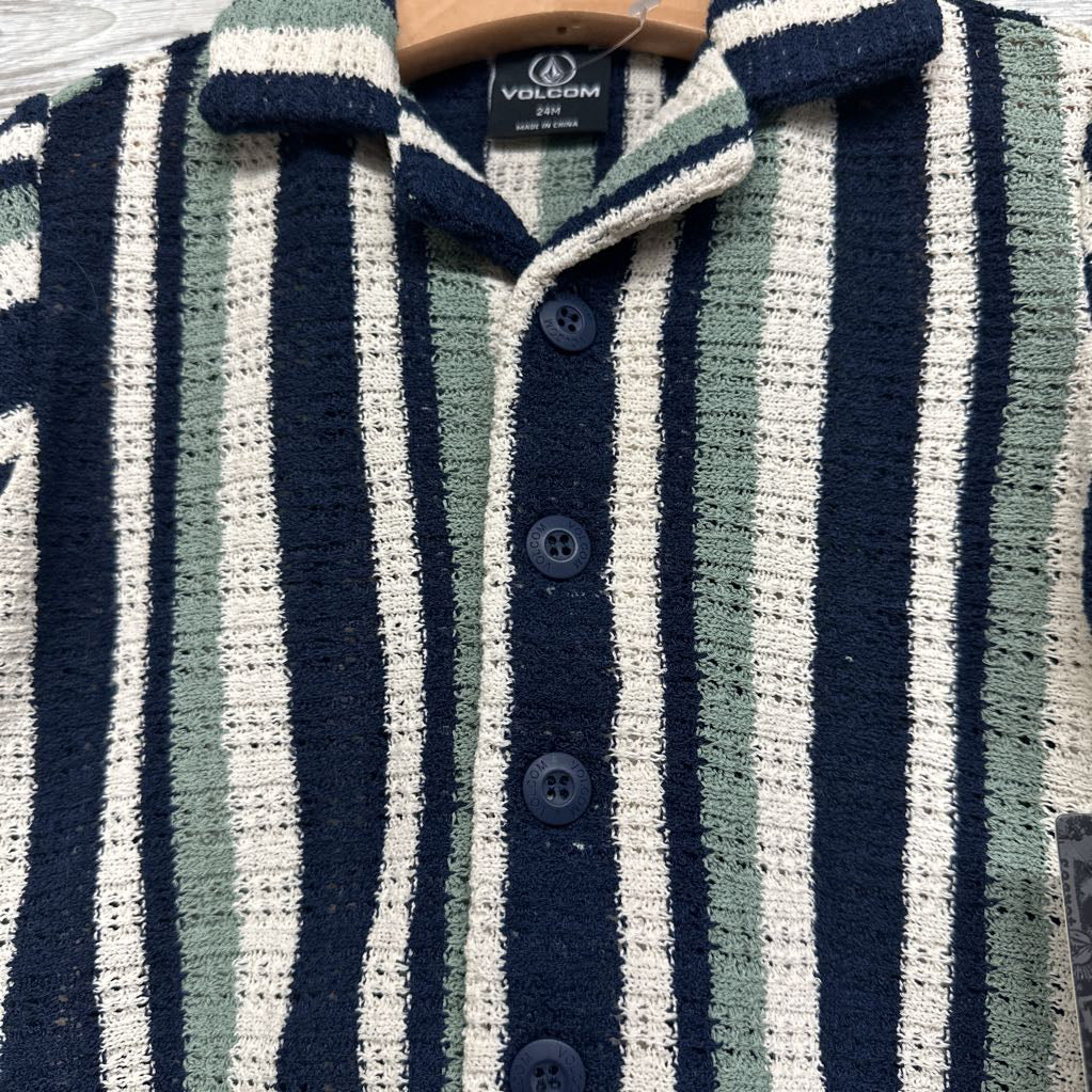 NEW Crochet Button Up Shirt Stripes & Pull On Shorts 24M