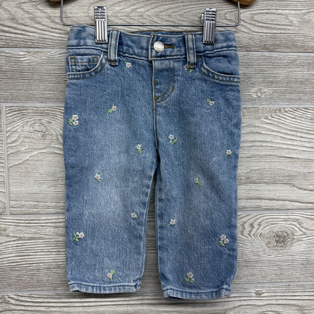 Straight Jeans Embroidered Flowers 12M