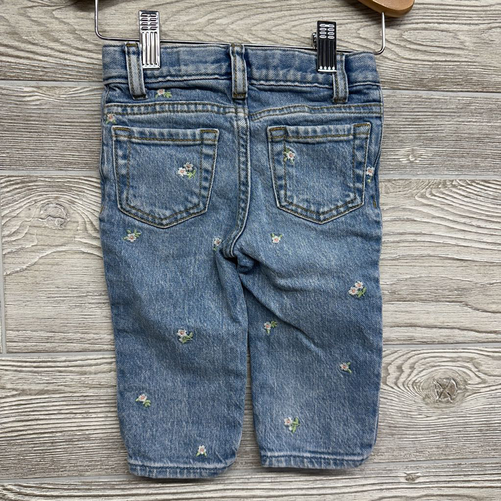 Straight Jeans Embroidered Flowers 12M