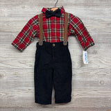 NEW LS Plaid Button Up Bodysuit & Cord Suspender Pants 9M