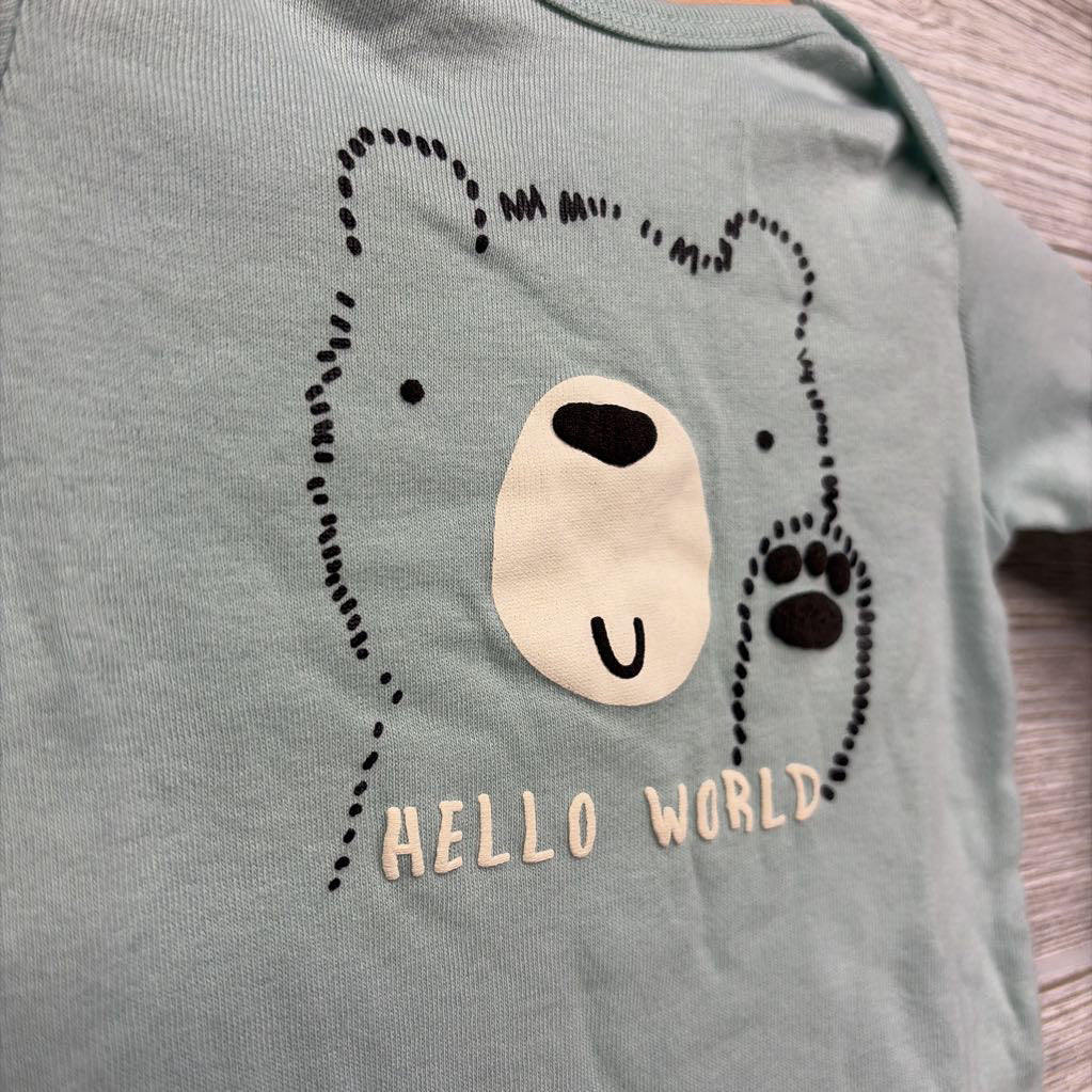 LS PJs Gown Hello World Bear 0-6M