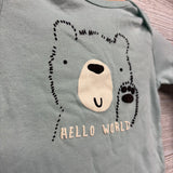 LS PJs Gown Hello World Bear 0-6M