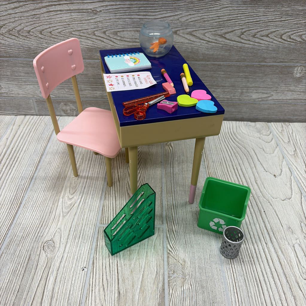 Brilliant Bureau School Desk Dollhouse Accessory Set for 18" Doll