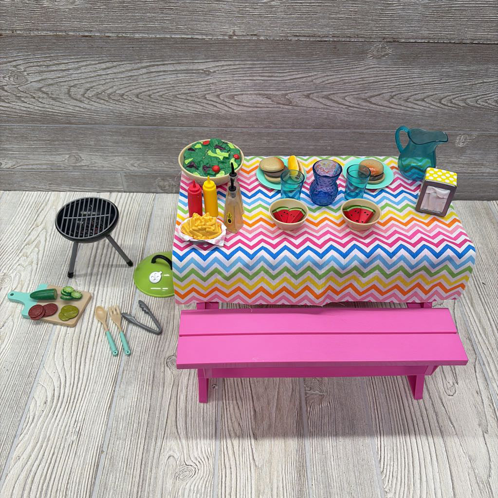 Picnic Table & Accessories For 18" Doll