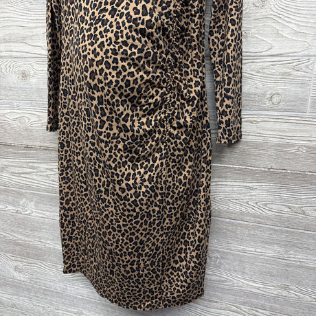 NEW Shirred Asymetric Animal Print Dress Med