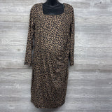 NEW Shirred Asymetric Animal Print Dress Large