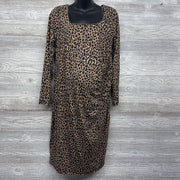 NEW Shirred Asymetric Animal Print Dress Large