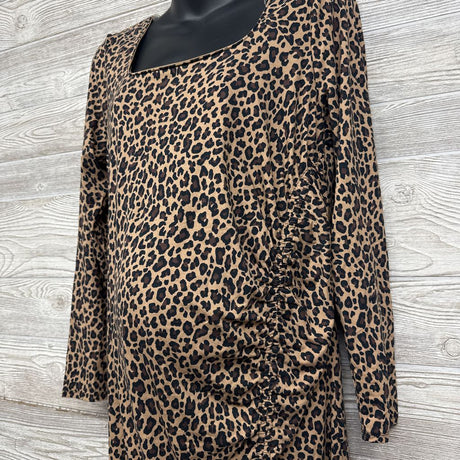 NEW Shirred Asymetric Animal Print Dress Large