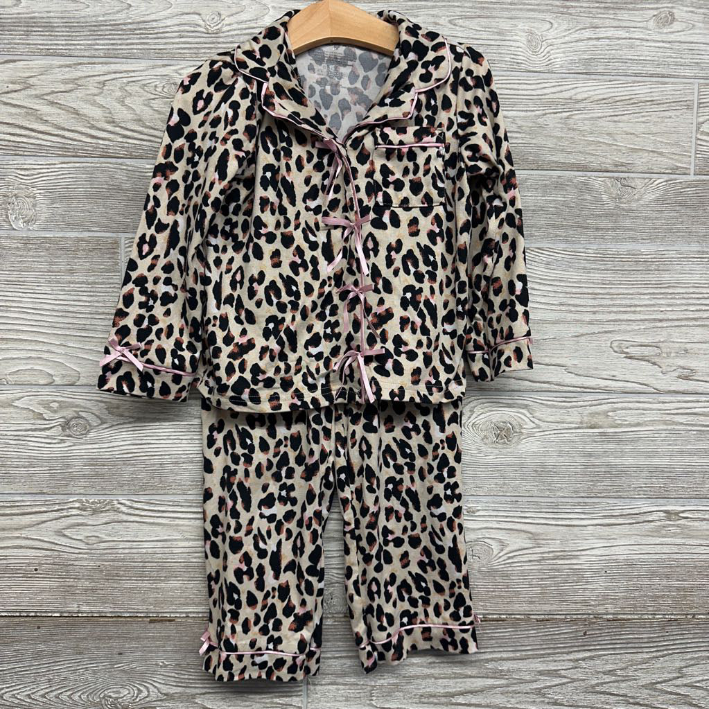 2 Pc LS Snap PJs Animal Print Bows 4T