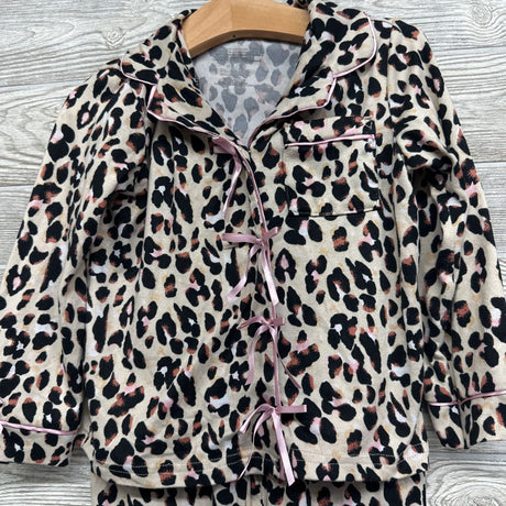 2 Pc LS Snap PJs Animal Print Bows 4T