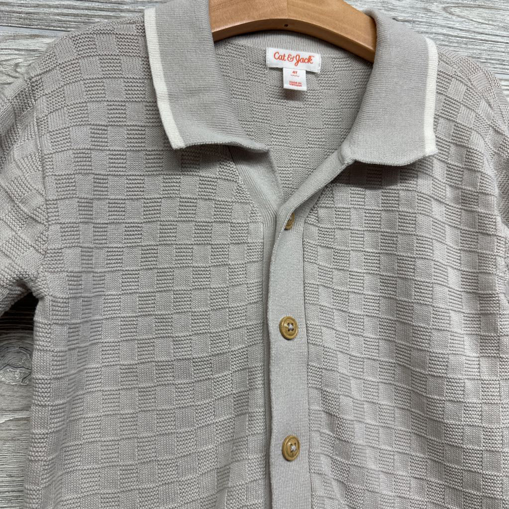 Knit Button Up Shirt Texture Checker 4T